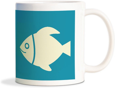 

Red Flower Cartoon fish Coffee Ceramic Mug(300 ml), White