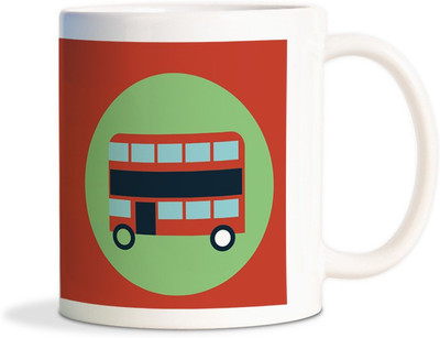 

Red Flower Vector cartoon red bus Coffee Ceramic Mug(350 ml), White
