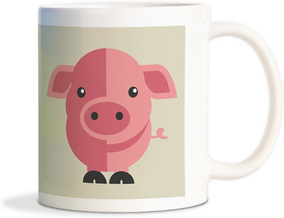 

Red Flower Coffee of Cute baby Pig Ceramic Mug(300 ml), White
