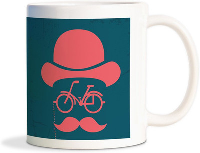 Red Flower English Man creative art with Moustaches Ceramic Mug(300 ml), White