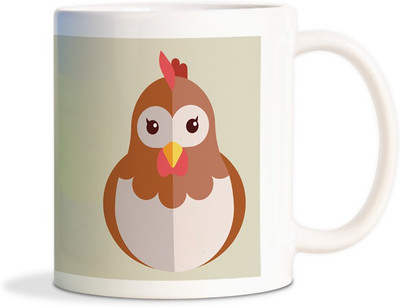 

Red Flower Cute Hen Coffee Ceramic Mug(350 ml), White