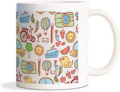 

Red Flower Colourfull doodle Multicolored Coffee Ceramic Mug(350 ml), White