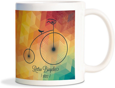 

Red Flower Retro Bicycle illustration Coffee Ceramic Mug(300 ml), White