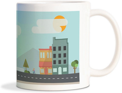 

Red Flower Vector cartoon city scene Coffee Ceramic Mug(300 ml), White
