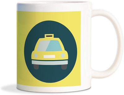 

Red Flower Yellow Taxi Cool Coffee Ceramic Mug(300 ml), White