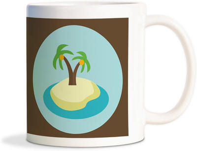 

Red Flower Cartoon Coconut Tree Coffee Ceramic Mug(300 ml), White