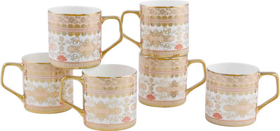 

BP Bharat MUG DIR 3641 A Bone China Mug(200 ml, Pack of 6), Gold;white