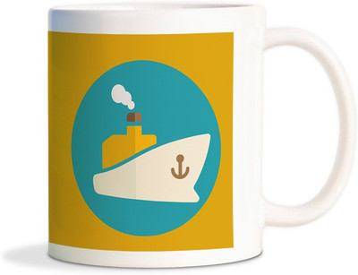 

Red Flower Vector Ship Coffee Ceramic Mug(300 ml), White