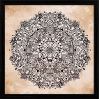 Artzfolio Ornate Paisley Round Lace Ornament Mandala Framed Wall Art Painting Print Canvas 12 inch x 12 inch Painting(With Frame)