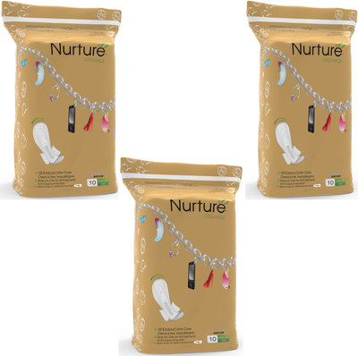 

Nurture Nurture 100% Natural Cotton Surface, Winged, Widest Back, 290mm Ultra Long Pads 10s Sanitary Pad(Pack of 3)