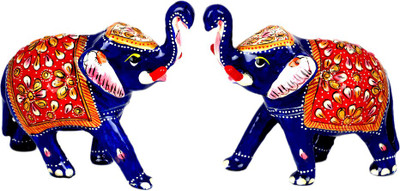 

Craft Trade Metal Designer Elephant Up Trunk Combo Decorative Showpiece - 7 cm(Cast Iron, Multicolor)