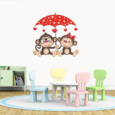 Asmi Collections 65 cm Little Monkeys Under Umbrella Removable Sticker(Pack of 1)
