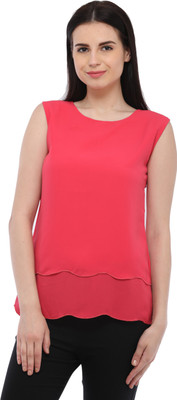 Cottinfab Casual No Sleeve Solid Women Pink Top