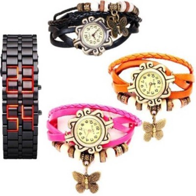 ROKCY ROKCY Designer Vintage Leather Multi Bracelet Butterfly Watch Black Metal Watch Set of 2 Watch  - For Boys & Girls   Watches  (Rokcy)