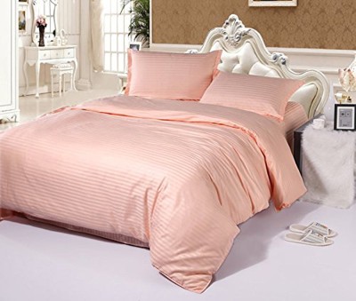 Skytex 210 TC Satin Double Solid Flat Bedsheet(Pack of 1, Peach)