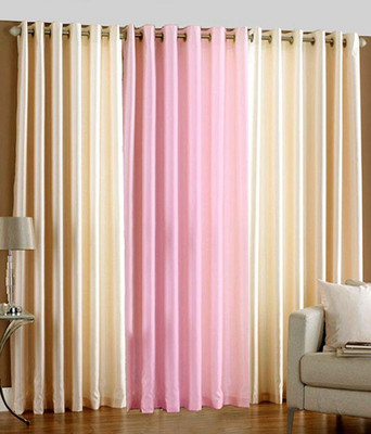 Panipat Textile Hub 274 cm (9 ft) Long Door Polyester Semi Transparent Curtain (Pack Of 3)(Cream:Pink, Solid)
