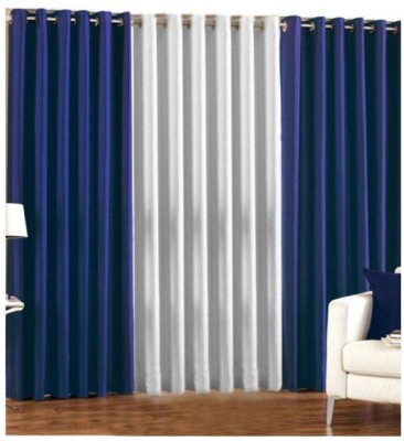 Panipat Textile Hub 152 cm (5 ft) Polyester Semi Transparent Window Curtain (Pack Of 3)(Solid, Blue:White)