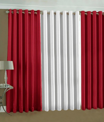 Panipat Textile Hub 213 cm (7 ft) Polyester Semi Transparent Door Curtain (Pack Of 3)(Solid, White:Red)