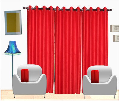 Panipat Textile Hub 152 cm (5 ft) Polyester Semi Transparent Window Curtain (Pack Of 3)(Solid, Red)