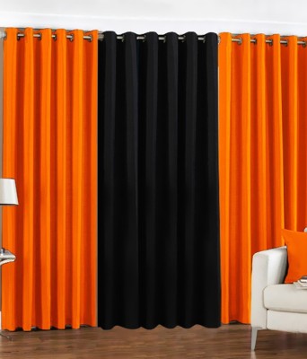 Panipat Textile Hub 274 cm (9 ft) Polyester Semi Transparent Long Door Curtain (Pack Of 3)(Solid, Orange:Black)
