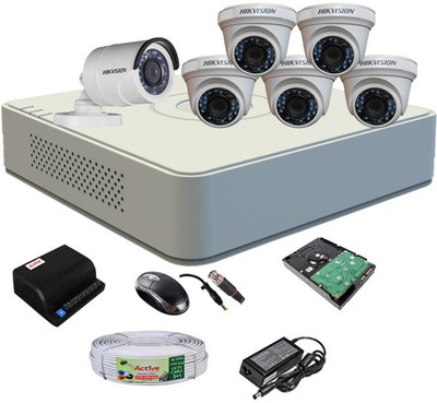 

Hik Vision HDTVI Full Combo, Turbo IRF Dome Camera 5Pcs & Bullet Camera 1Pcs + Active Cable + 1TB HDD + F1 Mini DVR (CAMERA SUPPORTED IN HDTVI, HDCVI, AHD AND ANALOG DVR ALSO) 8 Channel Home Security Camera(1 TB)