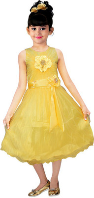 AD & AV Girls Midi/Knee Length Party Dress(Yellow, Sleeveless)