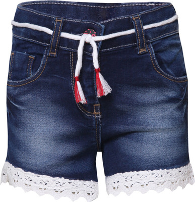 

Tales & Stories Short For Girls Casual Solid Denim(Dark Blue, Pack of 1