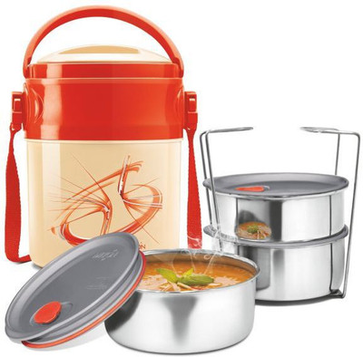 

Milton Insulated Lunch Box With Leak Lock 3 Containers Lunch Box(600 ml), Red