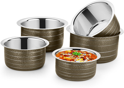 

Ideale 5 pcs Patila Set -Brown Pot 10 L(Stainless Steel, Induction Bottom)