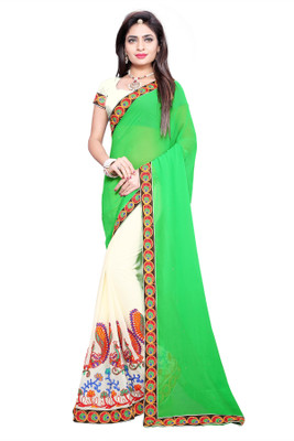 ARSHIMPEX Embroidered Fashion Poly Georgette Saree(Green, Beige)
