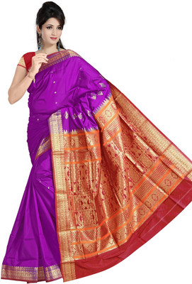

JagannathSaree Self Design Fashion Silk Saree(Purple, Orange), Orange;purple