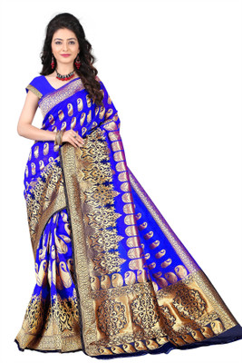

Weavedeal Embellished Kanjivaram Silk Cotton Blend Saree(Blue