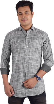 Litalio Men Solid Casual Grey Shirt