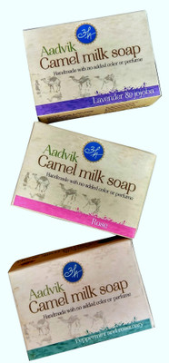 

Aadvik Camel Milk Soaps (Rose, Lavender & Jojoba, Peppermint & Rosemary essential oils)(300 g, Pack of 3)