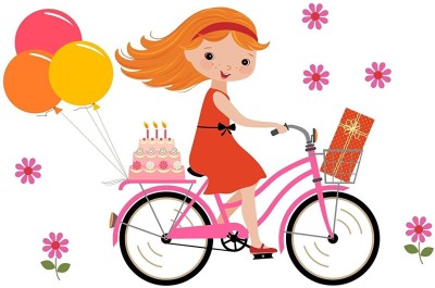 Asmi Collections 85 Cute Little Girl on Cycle Balloons Removable Sticker(Pack of 1)