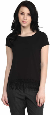 Honey By Pantaloons Casual Short Sleeve Solid Women Black Top Honey By Pantaloons Casual Short Sleeve Solid Women Black Top
