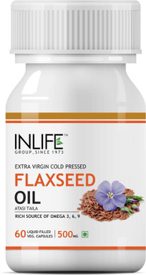 

Inlife Flaxseed Oil Omega 3 6 9 Supplement, Extra Virgin Cold Pressed 500 mg - Vegetarian Capsules(60 No)