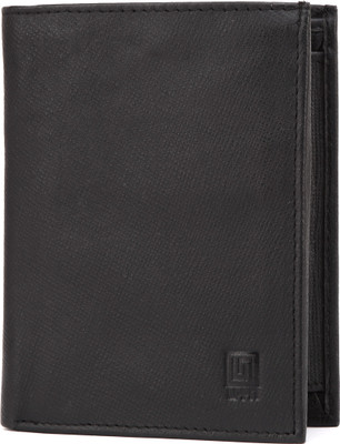 

U+N Men Black Genuine Leather Wallet(8 Card Slots)