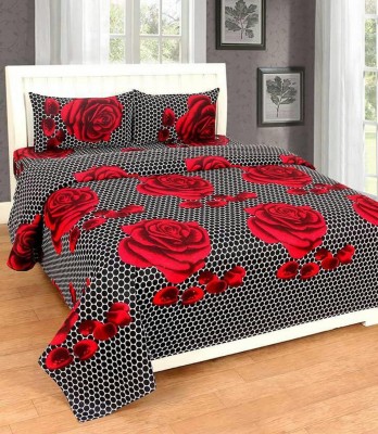 Exotic 104 TC Cotton Double Floral Flat Bedsheet(Pack of 1, Black)