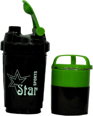 

mega star 500 ml Protein Shaker Gym Bottle with 2 Storage Compartments and 1 Pill Tray 500 ml Shaker(Pack of 1, Green, Black)