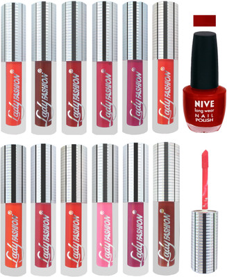 

Lady Fashion 12 KISS PROOF SUPER MATTE LIPSTICKS + 1 NIVE NAIL POLISH Combo(Set of 13)