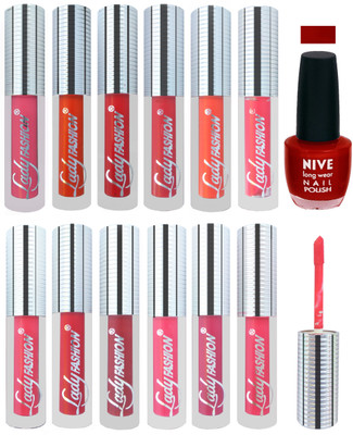 

Lady Fashion 12 KISS PROOF SUPER MATTE LIPSTICKS + 1 NIVE NAIL POLISH Combo(Set of 13)