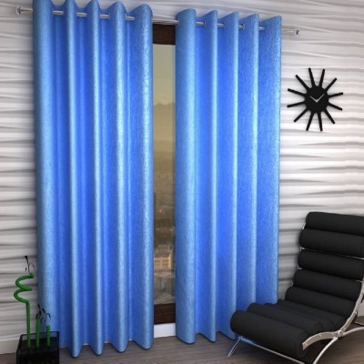 Panipat Textile Hub 152 cm (5 ft) Polyester Semi Transparent Window Curtain (Pack Of 2)(Solid, Aqua)
