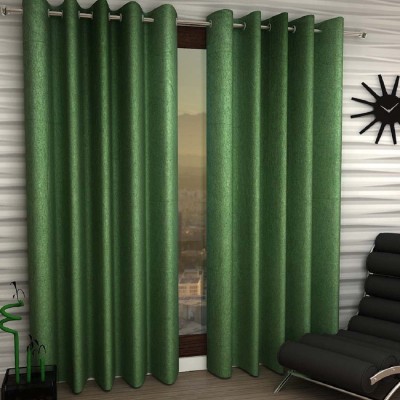 Panipat Textile Hub 274 cm (9 ft) Polyester Semi Transparent Long Door Curtain (Pack Of 2)(Solid, Green)