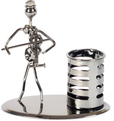 

Jewel Fuel 1 Compartments Iron Pen Stand and Musician Playing Violin Table Top Showpiece(Black Chrome)