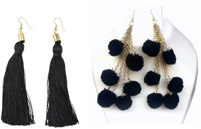 Bsquare Black Tassel And PomPom Earring Combo Fabric Tassel Earring