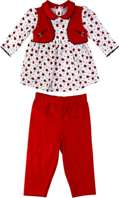 

Littleopia Girls Midi/Knee Length Casual Dress(Red, Full Sleeve, Red;white