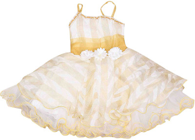 

Littleopia Girls Midi/Knee Length Party Dress(Gold, Sleeveless, Golden