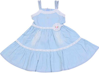 

Littleopia Girls Midi/Knee Length Casual Dress(Light Blue, Sleeveless