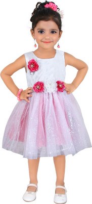 

Littleopia Girls Midi/Knee Length Party Dress(Pink, Sleeveless
